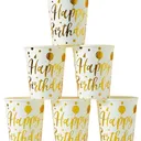Gobelets en papier jetables – Blanc avec ballons dorés (25 pièces) thumbnail 1