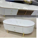 Table Televiseur Blanc Marbre 200X40X46 TV2032 + Table Basse 130X70 2032 thumbnail 1