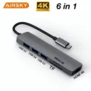 HUB USB-C 6 en 1 AIRSKY HC-74C avec Lecteur de Carte thumbnail 1