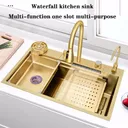 Evier de cuisine 8045G en acier inoxydable 304-finition doré brossé thumbnail 4