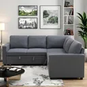 Nodia Design® – Canapé d’angle 5 places convertible en lit avec accoudoirs et avec espace de rangement en forme de L en gris pour salon Appartement Chambre Bureau thumbnail 5