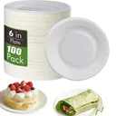 Assiettes en papier compostables, assiettes à repas en papier de 6 pouces (environ 15,5 cm),100 pièces thumbnail 1