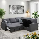 Nodia Design® – Canapé d’angle 5 places convertible en lit avec accoudoirs et avec espace de rangement en forme de L en gris pour salon Appartement Chambre Bureau thumbnail 6