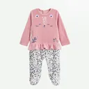 Petit Béguin – Pyjama Bébé en Velours Céleste – Écru/Rose - 9 Mois thumbnail 1