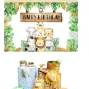 Décor de fond anniversaire – Thème animaux de la jungle thumbnail 1