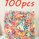 100 pièces Élastiques à cheveux colorés pour filles thumbnail 1