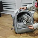 Sac à Dos Porte-Chats Respirant de Grande Capacité avec Ouverture Latérale - PVC Durable, Fermeture Éclair pour Voyages en Extérieur -Gris thumbnail 1