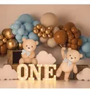 Toile de fond anniversaire 1 an – Oursons et ballons dorés 210×300 cm thumbnail 1
