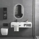 Meuble Salle de bain avec miroir led et anti buée en pierre fritté-1200 – GG-46080 thumbnail 1