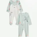 Petit Béguin – Lot de 2 Pyjamas Bébé en Velours Dina- Écru/Vert de Gris - 9 Mois thumbnail 1