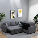 Nodia Design® – Canapé d’angle 5 places convertible en lit avec accoudoirs et avec espace de rangement en forme de L en gris pour salon Appartement Chambre Bureau thumbnail 4