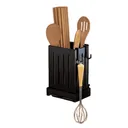Porte-ustensiles de cuisine mural polyvalent en fer noir, design moderne thumbnail 1