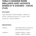 Table à Manger 6 places 160X90CM Noir C6316(1+6) thumbnail 3