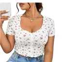 Solflare Tee-shirt court à imprimé floral ditsy avec bordure de laitue - Taille XL thumbnail 1