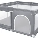 Parc pour bébé gris avec maillage respirant, parc à porte d'accès pour ramper, adapté à un usage intérieur et extérieur 180X200X68 cm thumbnail 1