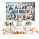Bannière de fond d'anniversaire avec joyeux ours en peluche, thème bleu, en polyester,210X150cm thumbnail 1