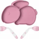 Assiette en Silicone pour Bébé avec Ventouse et Cuillères thumbnail 1