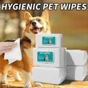 Lingettes hypoallergéniques pour chien et chat, lingettes de toilettage nettoyantes et désodorisantes pour les pattes, le corps et les fesses thumbnail 1