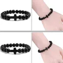 Bracelet Pierre Naturelle Croix Lave Noire Mat Perles - Noir thumbnail 1
