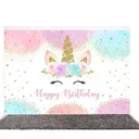 Toile de fond anniversaire – Thème floral et licorne - 210×150 cm / 150×100 cm thumbnail 1