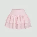 Sweetra Jupe mini évasée à volants à double couche en jacquard rose doux de style français, printemps/été Taille S thumbnail 1