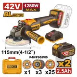 Meuleuse d’Angle 42V Ingco 1280W Brushless + 29 Disques thumbnail 3