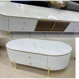 Table Televiseur Blanc Marbre 200X40X46 TV2032 + Table Basse 130X70 2032 thumbnail 1