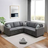 Nodia Design® – Canapé d’angle 5 places convertible en lit avec accoudoirs et avec espace de rangement en forme de L en gris pour salon Appartement Chambre Bureau thumbnail 1