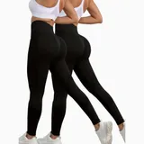 Legging Yoga Femme Taille Haute haute extensible  – Noir, Ultra Confort taille M, 2PCS thumbnail 1