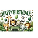 Décor de fond anniversaire – Thème aventure dans la jungle thumbnail 1