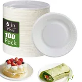 Assiettes en papier compostables, assiettes à repas en papier de 6 pouces (environ 15,5 cm),100 pièces thumbnail 1