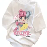 T-shirt Fille Ado Été – Col Rond Imprimé Dessin Animé thumbnail 1