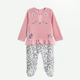 Petit Béguin – Pyjama Bébé en Velours Céleste – Écru/Rose - 9 Mois thumbnail 1