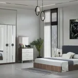Chambre à Coucher 6 battants 4 pièces Blanc Marron Round thumbnail 1