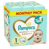 PAMPERS PREMIUM - Pack mensuel Care n°1 pour bébés - 156 couches (2 à 5 kg) thumbnail 1