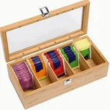 Boîte de Rangement pour Thé en Bambou à 5 Compartiments avec Fenêtre en Acrylique thumbnail 1
