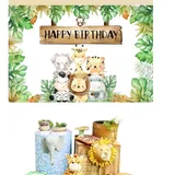 Décor de fond anniversaire – Thème animaux de la jungle thumbnail 1