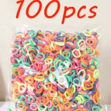 100 pièces Élastiques à cheveux colorés pour filles thumbnail 1