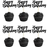 Décorations de toppers de cupcake slogan Happy birthday,12 pièces thumbnail 1
