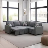 Nodia Design® – Canapé d’angle 5 places convertible en lit avec accoudoirs et avec espace de rangement en forme de L en gris pour salon Appartement Chambre Bureau thumbnail 3