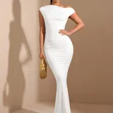 SHEIN BAE - Robe élégante à Col Asymétrique - Ourlet Sirène Extra Long - Taille XS thumbnail 1