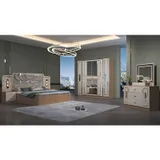 Chambre à Coucher 6 battants 5 pièces Blanc Beige MC619 thumbnail 3