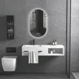 Meuble Salle de bain avec miroir led et anti buée en pierre fritté-1200 – GG-46080 thumbnail 1