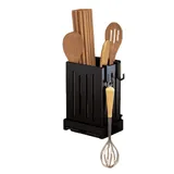 Porte-ustensiles de cuisine mural polyvalent en fer noir, design moderne thumbnail 1