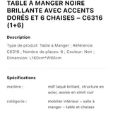 Table à Manger 6 places 160X90CM Noir C6316(1+6) thumbnail 3
