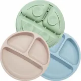 PANDAEAR - Assiettes Bébé Silicone – Lot de 3 Divisées & Antidérapantes thumbnail 1