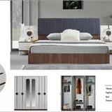 Chambre à Coucher 6 battants 4 pièces Blanc Marron Round thumbnail 3
