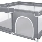 Parc pour bébé gris avec maillage respirant, parc à porte d'accès pour ramper, adapté à un usage intérieur et extérieur 180X200X68 cm thumbnail 1