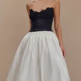 MESKI - Robe midi brodée contrastée - Noir/Blanc Taille XS thumbnail 1