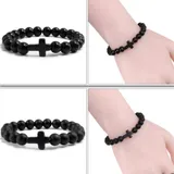 Bracelet Pierre Naturelle Croix Lave Noire Mat Perles - Noir thumbnail 1
